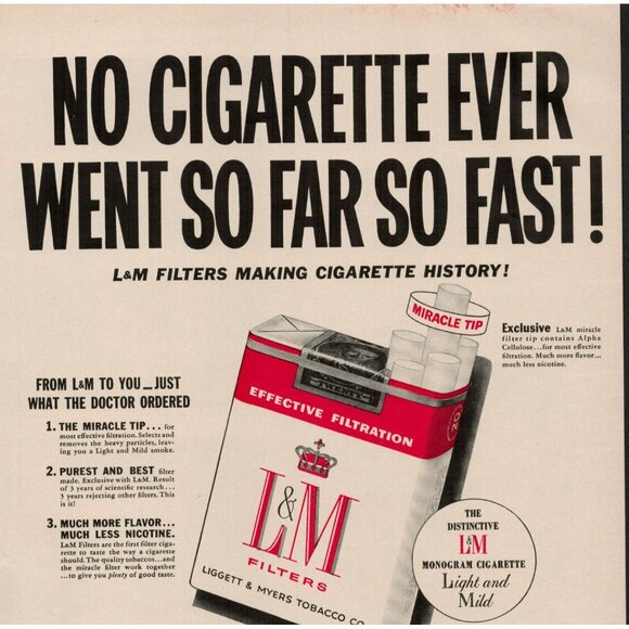 1954 L and M Cigarettes Vintage Print Ad, Ligget & Myers Tobacco Co.  (L5) - Picture 2 of 3